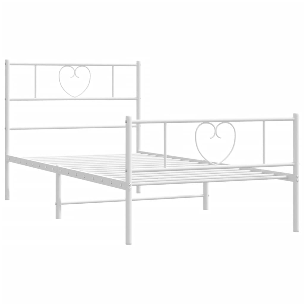 vidaXL Metal Bed Frame without Mattress with Footboard White 90x200cm 5