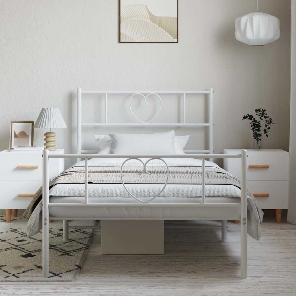 vidaXL Metal Bed Frame without Mattress with Footboard White 100x190cm 4