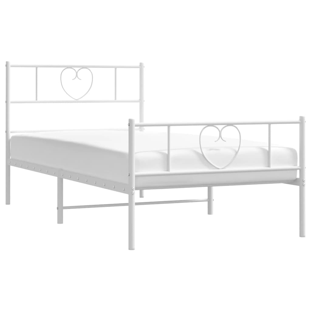 vidaXL Metal Bed Frame without Mattress with Footboard White 107x203cm 3