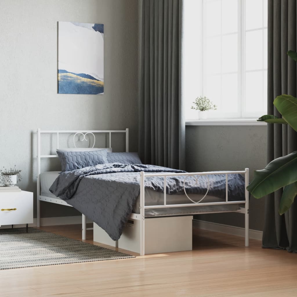 vidaXL Metal Bed Frame without Mattress with Footboard White 107x203cm 1