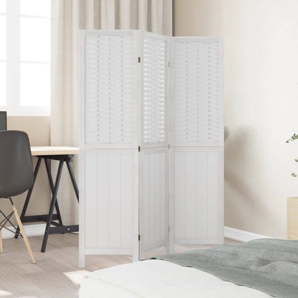 vidaXL Room Divider 3 Panels White Solid Wood Paulownia 3