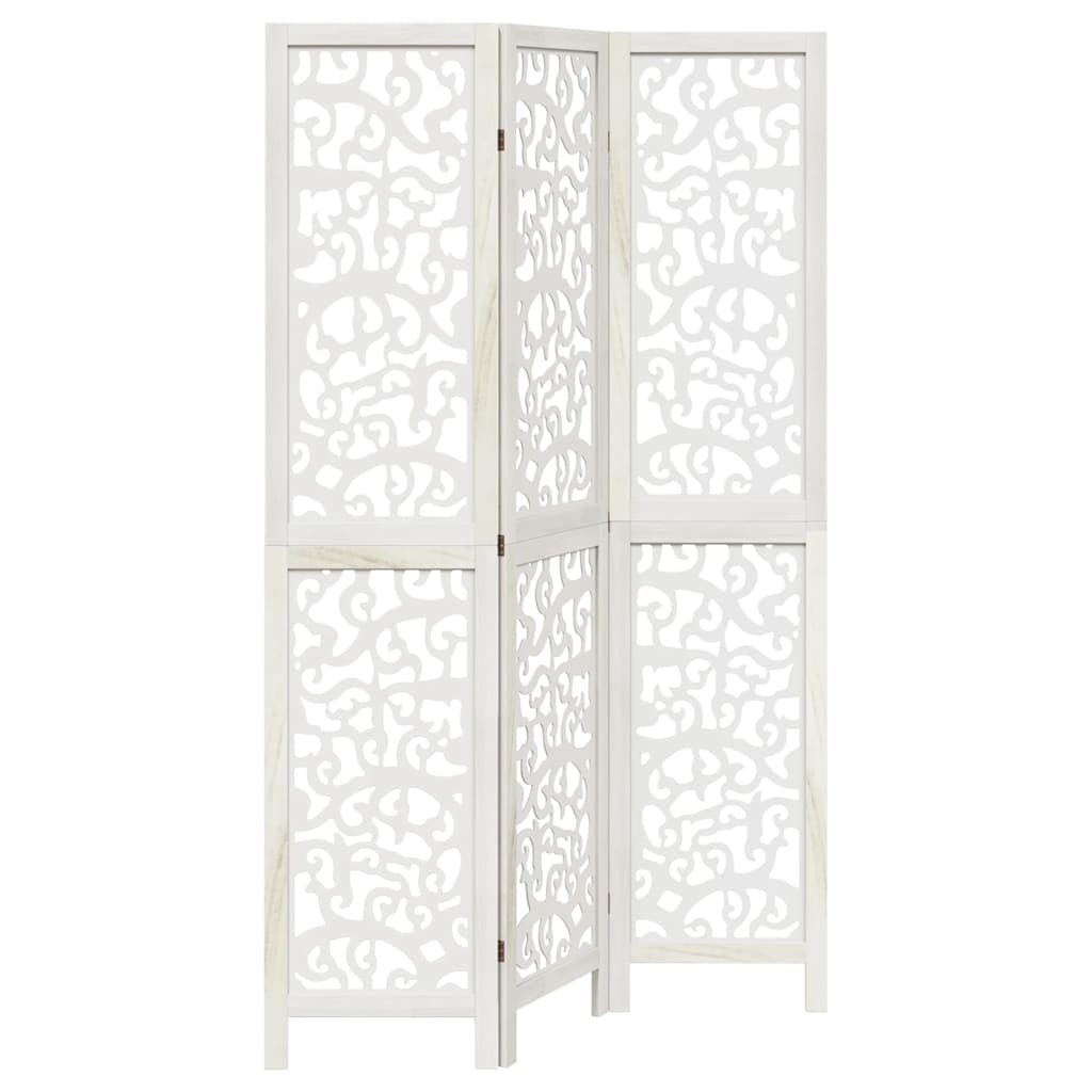 vidaXL Room Divider 3 Panels White Solid Wood Paulownia 2