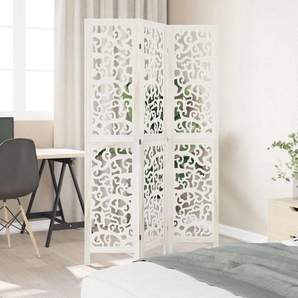 vidaXL Room Divider 3 Panels White Solid Wood Paulownia 3