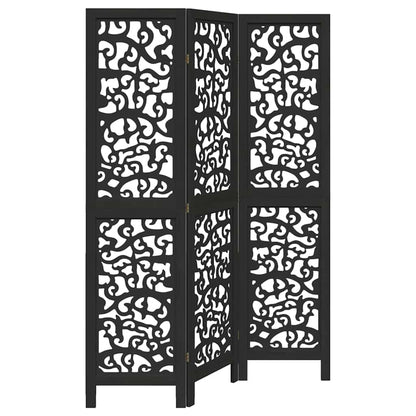 vidaXL Room Divider 3 Panels Black Solid Wood Paulownia 2