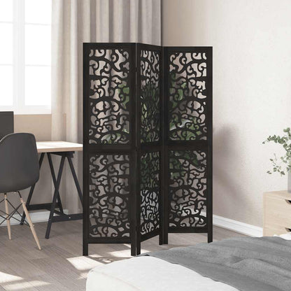 vidaXL Room Divider 3 Panels Black Solid Wood Paulownia 3