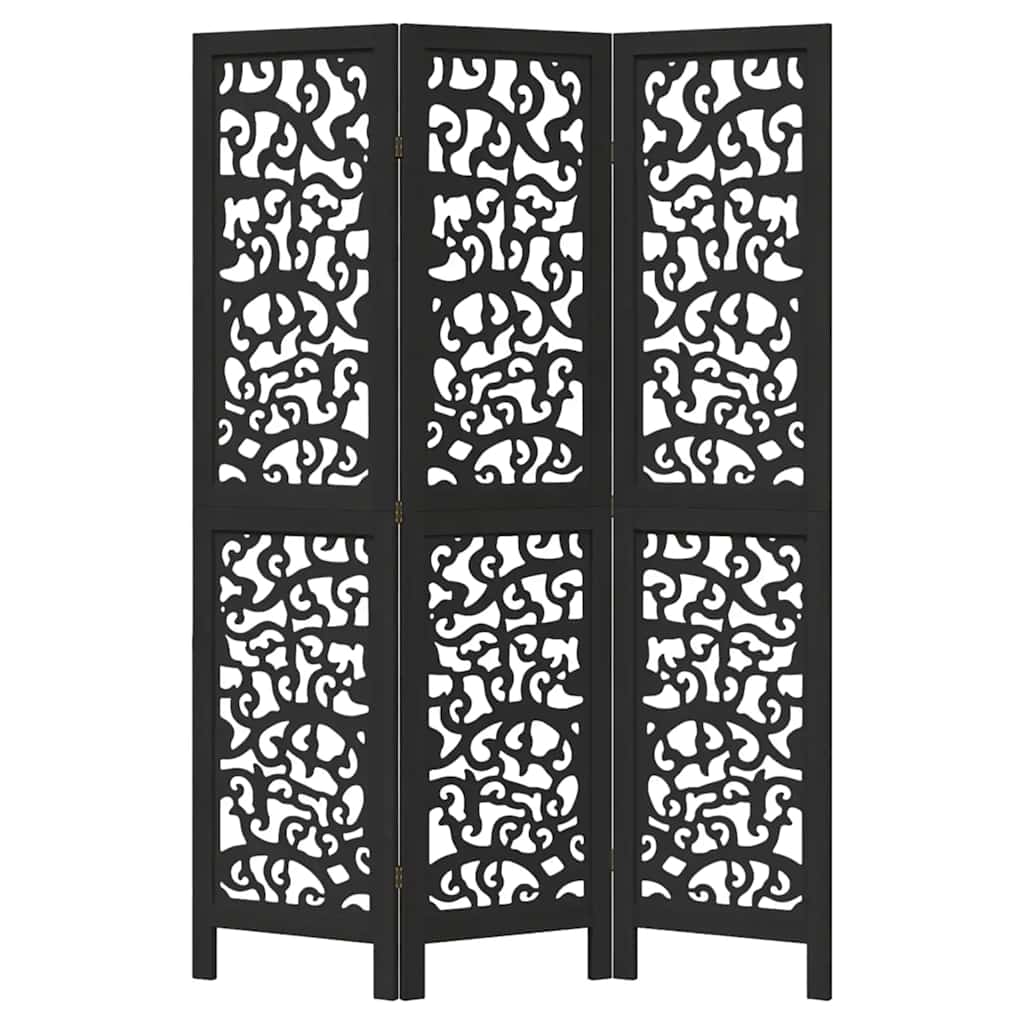 vidaXL Room Divider 3 Panels Black Solid Wood Paulownia 4