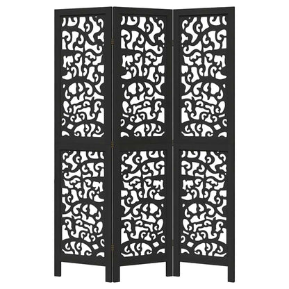 vidaXL Room Divider 3 Panels Black Solid Wood Paulownia 4
