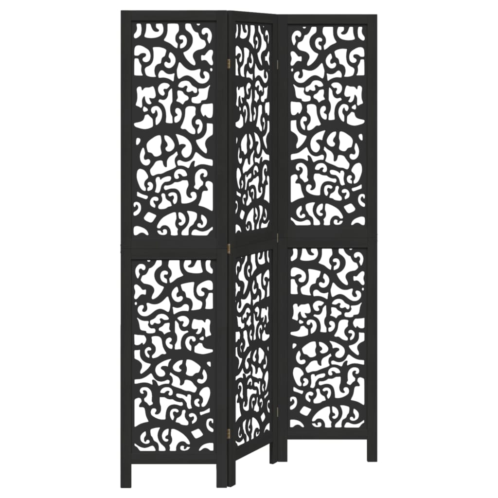 vidaXL Room Divider 3 Panels Black Solid Wood Paulownia 2