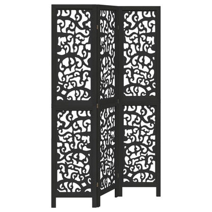 vidaXL Room Divider 3 Panels Black Solid Wood Paulownia 2