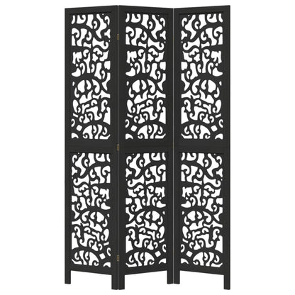 vidaXL Room Divider 3 Panels Black Solid Wood Paulownia 4