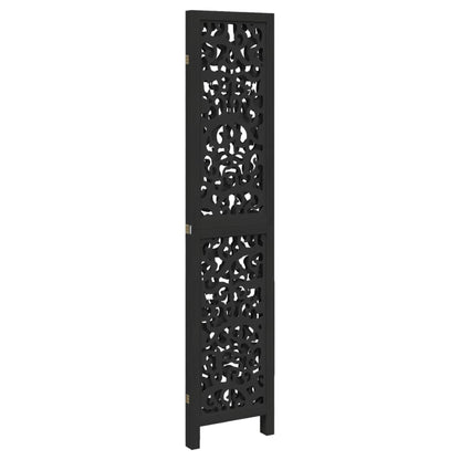 vidaXL Room Divider 3 Panels Black Solid Wood Paulownia 5
