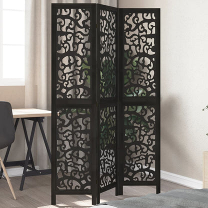 vidaXL Room Divider 3 Panels Black Solid Wood Paulownia 1