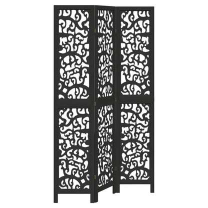 vidaXL Room Divider 3 Panels Black Solid Wood Paulownia 2