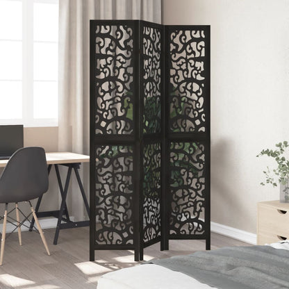 vidaXL Room Divider 3 Panels Black Solid Wood Paulownia 3