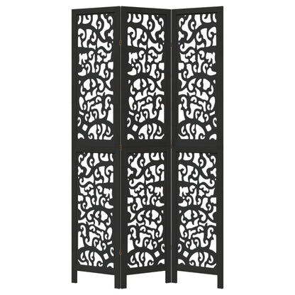 vidaXL Room Divider 3 Panels Black Solid Wood Paulownia 4