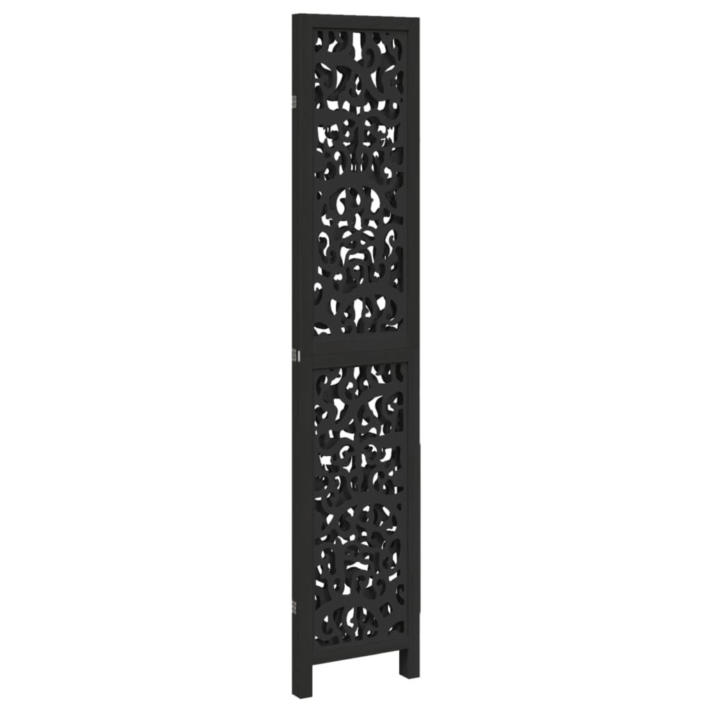 vidaXL Room Divider 3 Panels Black Solid Wood Paulownia 5