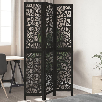 vidaXL Room Divider 3 Panels Black Solid Wood Paulownia 1