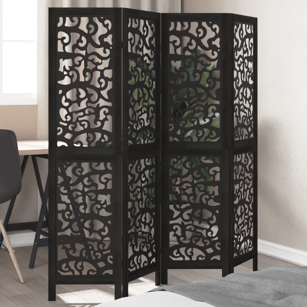 vidaXL Room Divider Panels Black Solid Wood Paulownia