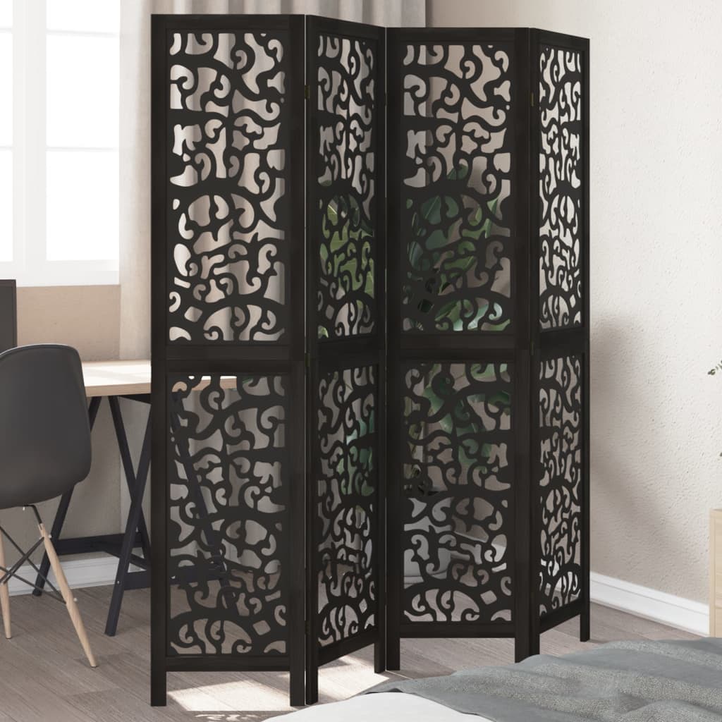 vidaXL Room Divider Panels Black Solid Wood Paulownia