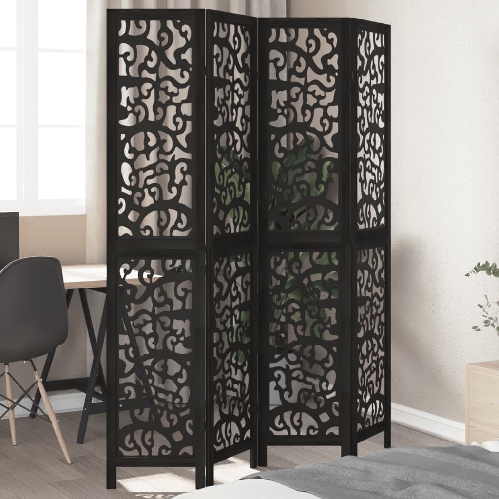 vidaXL Room Divider Panels Black Solid Wood Paulownia