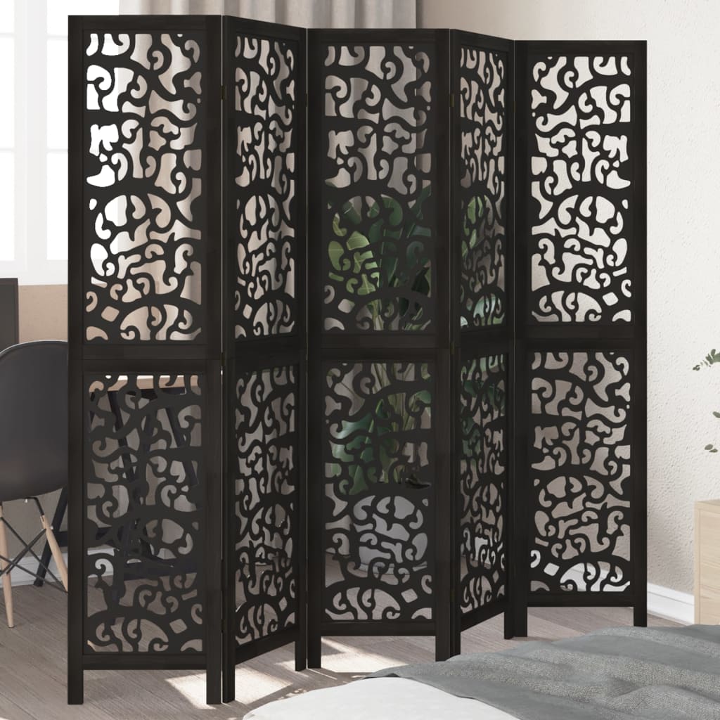 vidaXL Room Divider Panels Black Solid Wood Paulownia