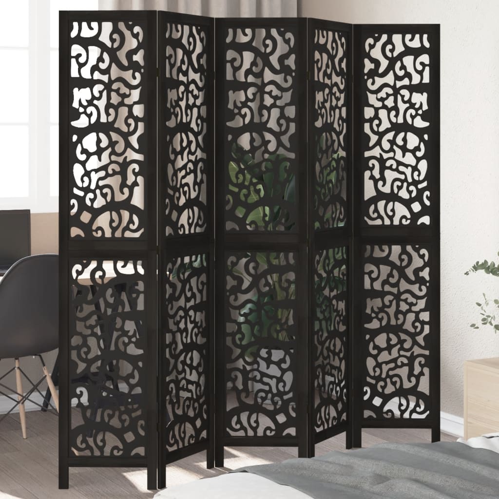 vidaXL Room Divider Panels Black Solid Wood Paulownia
