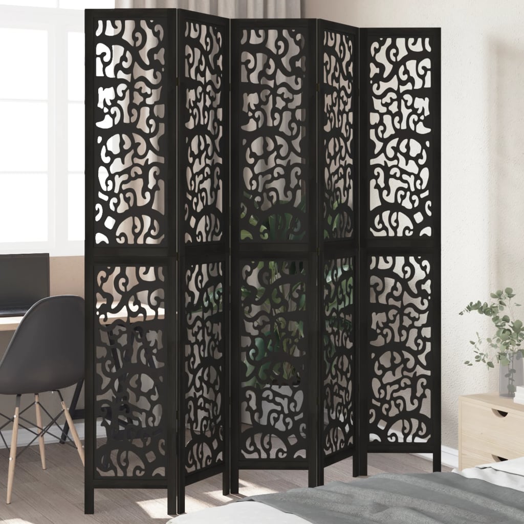 vidaXL Room Divider Panels Black Solid Wood Paulownia