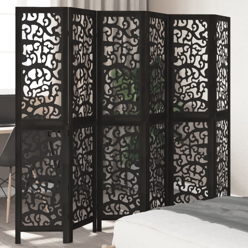 vidaXL Room Divider Panels Black Solid Wood Paulownia
