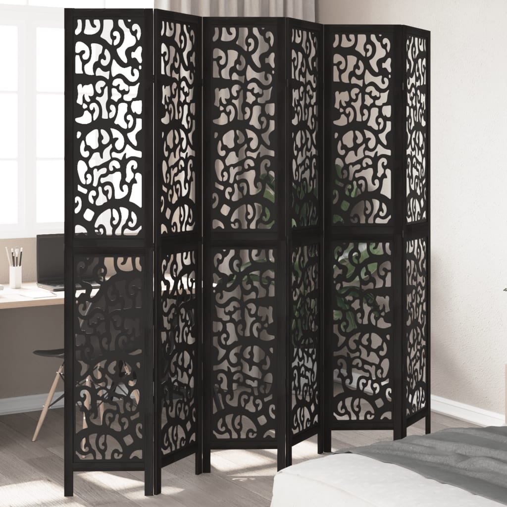 vidaXL Room Divider Panels Black Solid Wood Paulownia
