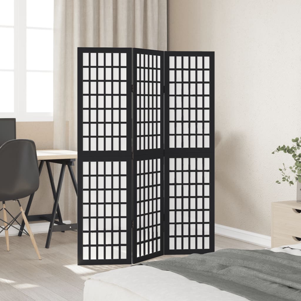 vidaXL Room Divider 3 Panels Black Solid Wood Paulownia 3