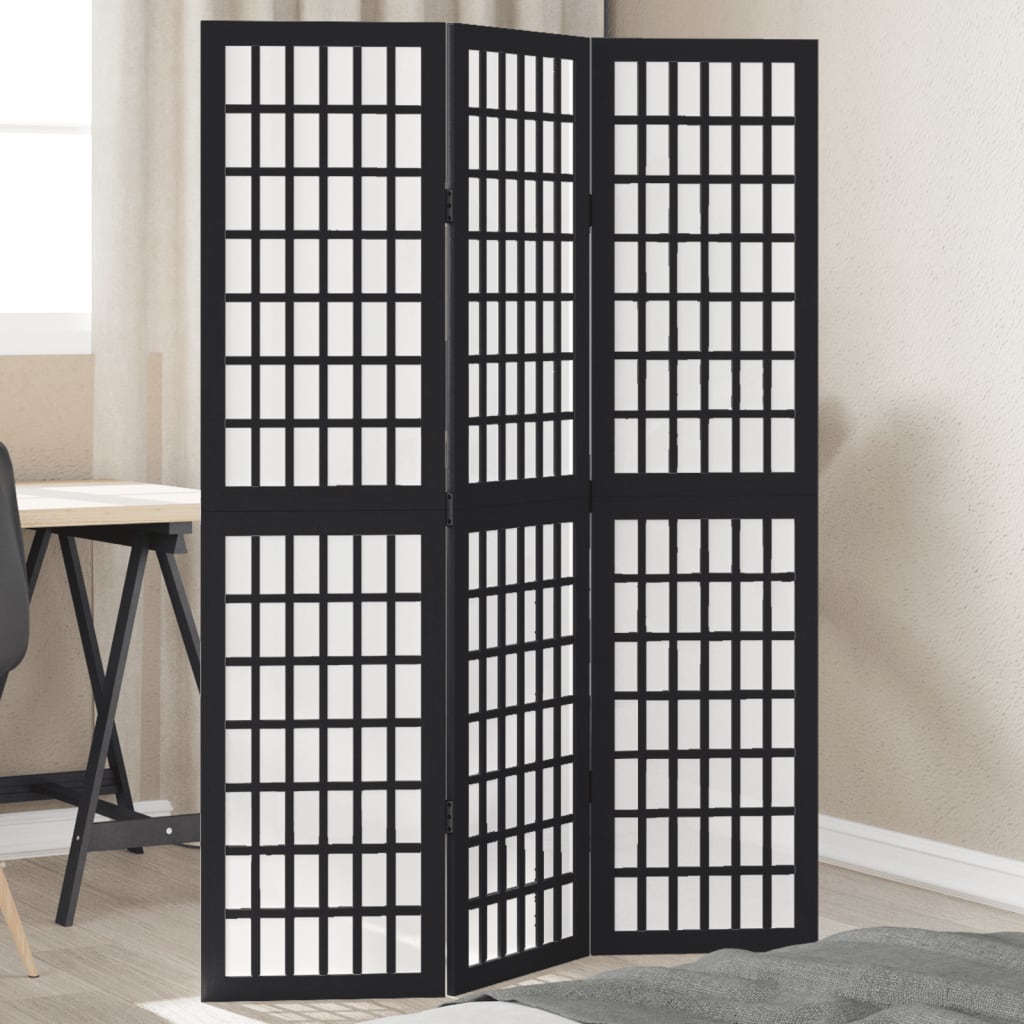 vidaXL Room Divider 3 Panels Black Solid Wood Paulownia 1