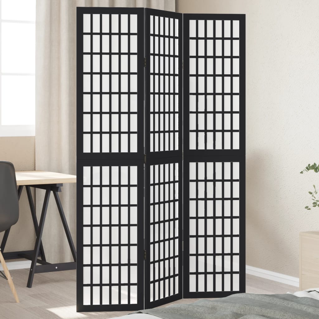 vidaXL Room Divider 3 Panels Black Solid Wood Paulownia 1