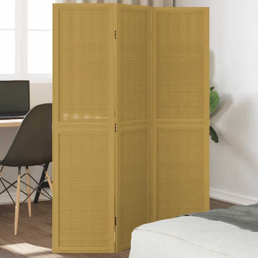 vidaXL Room Divider 3 Panels Brown Solid Wood Paulownia 1