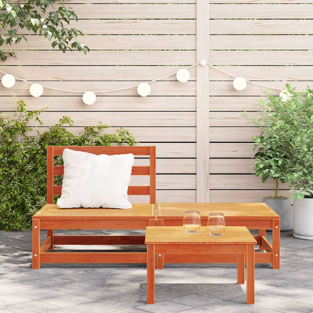 vidaXL Garden Sofa Armless with Footstool Wax Brown Solid Wood Pine 3