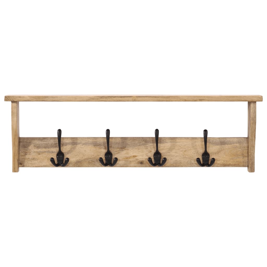 vidaXL Wall-mounted Coat Rack with 4 Hooks Solid Wood Mango 2