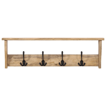 vidaXL Wall-mounted Coat Rack with 4 Hooks Solid Wood Mango 2