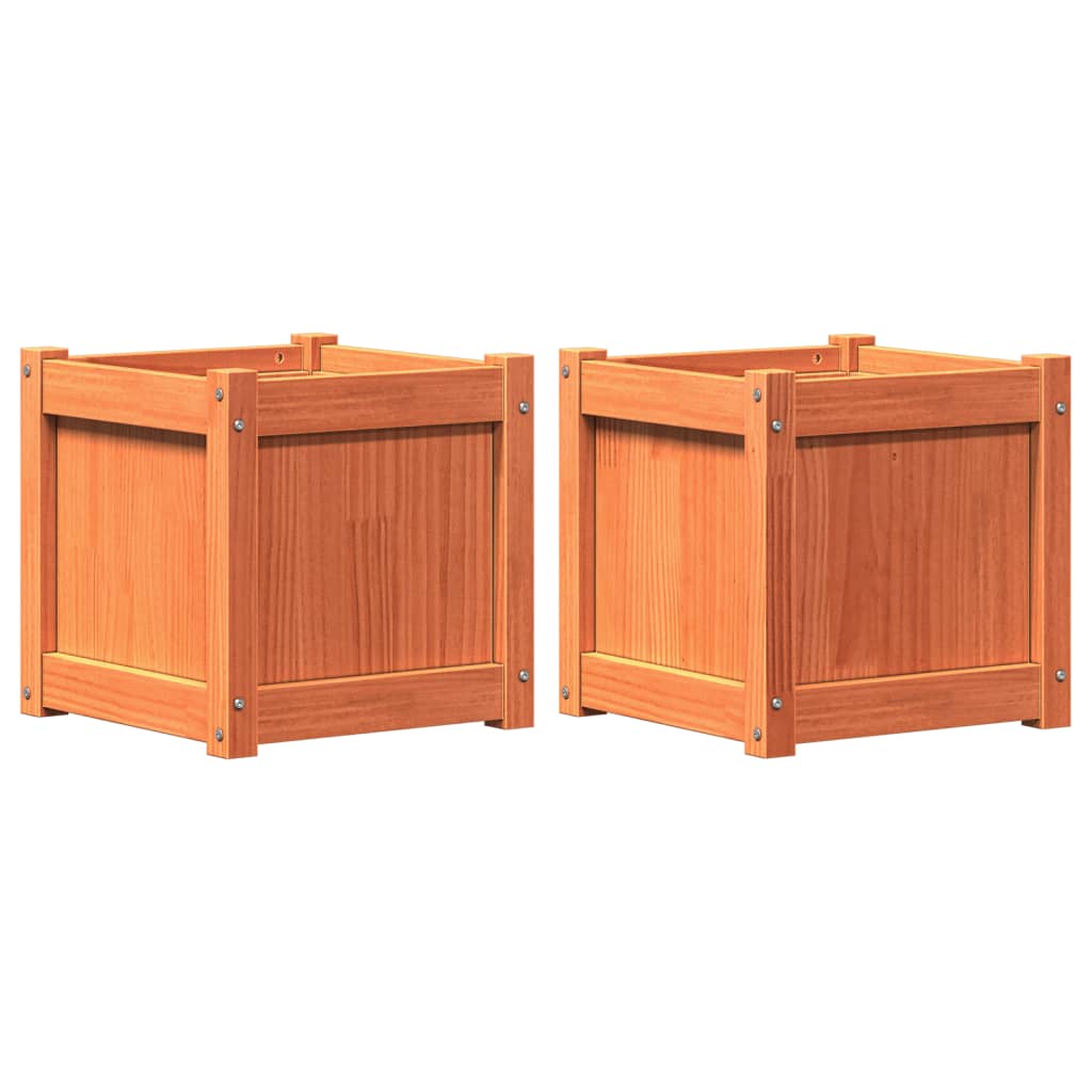 vidaXL Garden Planters 2 pcs Wax Brown Solid Wood Pine 2
