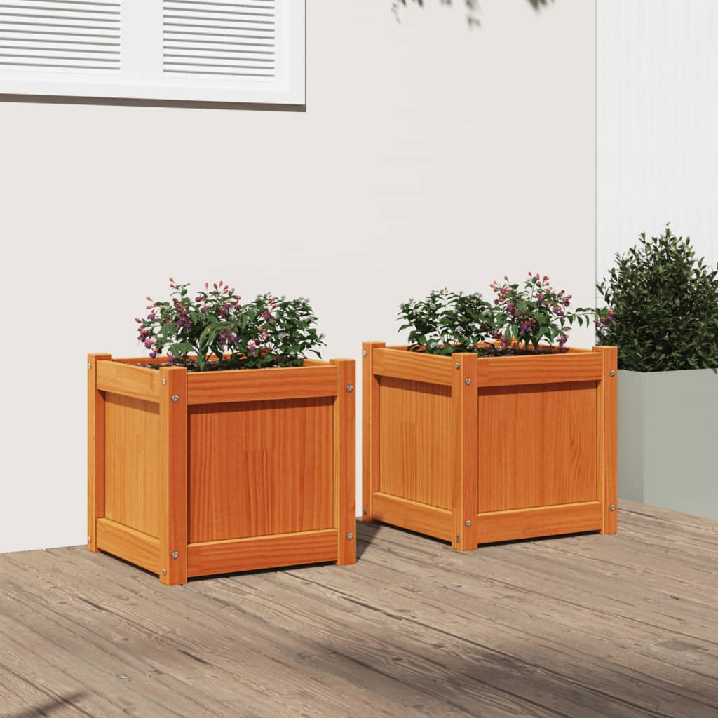 vidaXL Garden Planters 2 pcs Wax Brown Solid Wood Pine 3