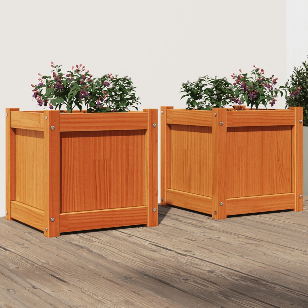 vidaXL Garden Planters 2 pcs Wax Brown Solid Wood Pine 1