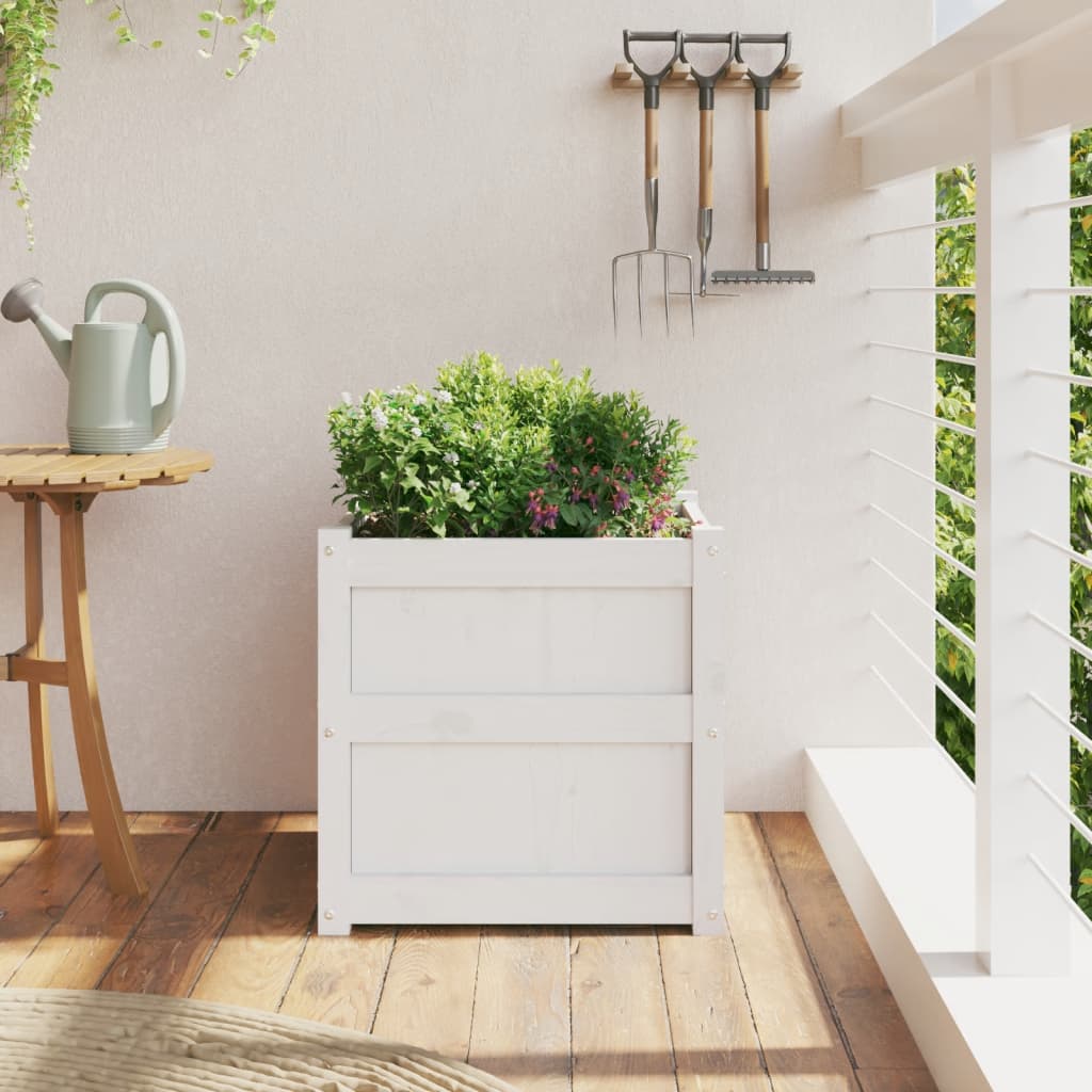 vidaXL Garden Planter White 50x50x50 cm Solid Wood Pine 3