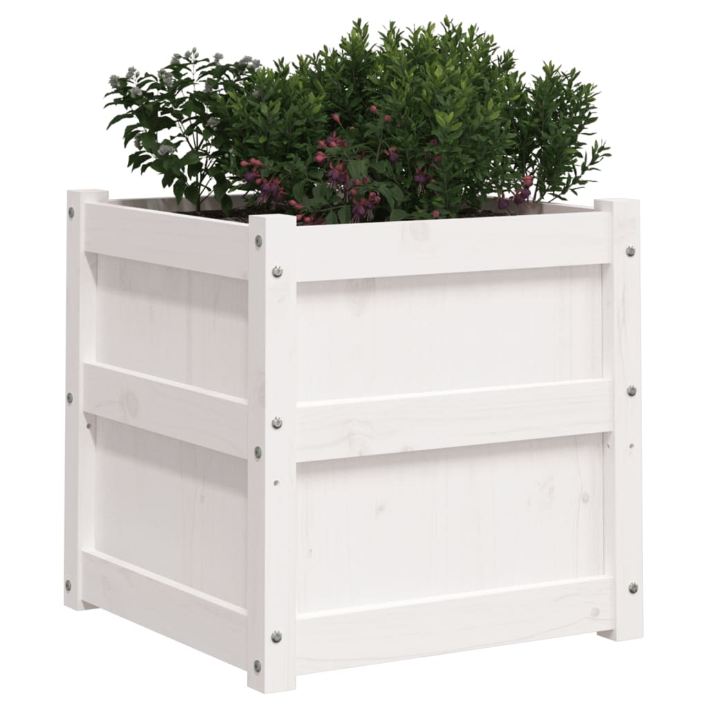 vidaXL Garden Planter White 50x50x50 cm Solid Wood Pine 4