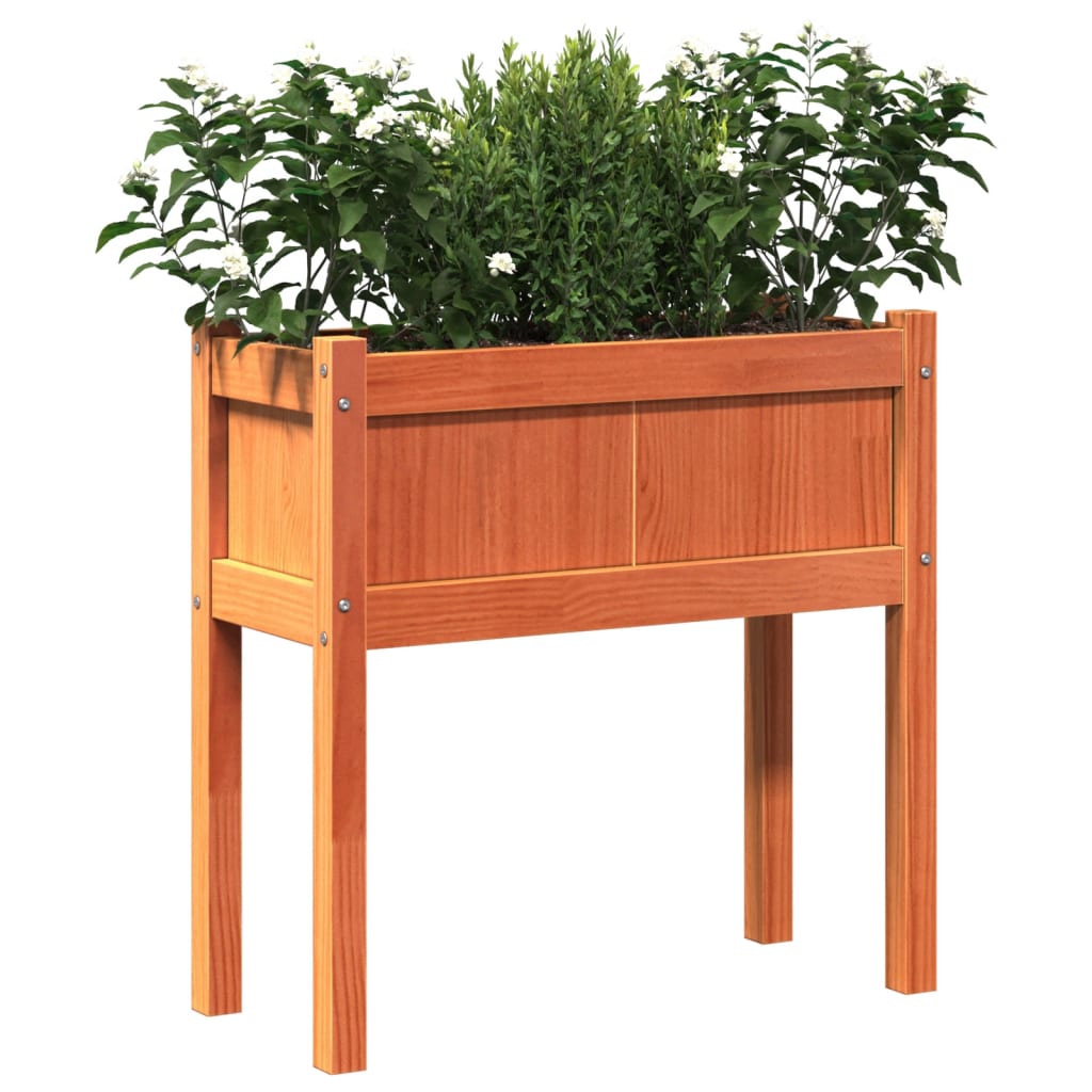 vidaXL Garden Planter with Legs Wax Brown 70x31x70 cm Solid Wood Pine 4