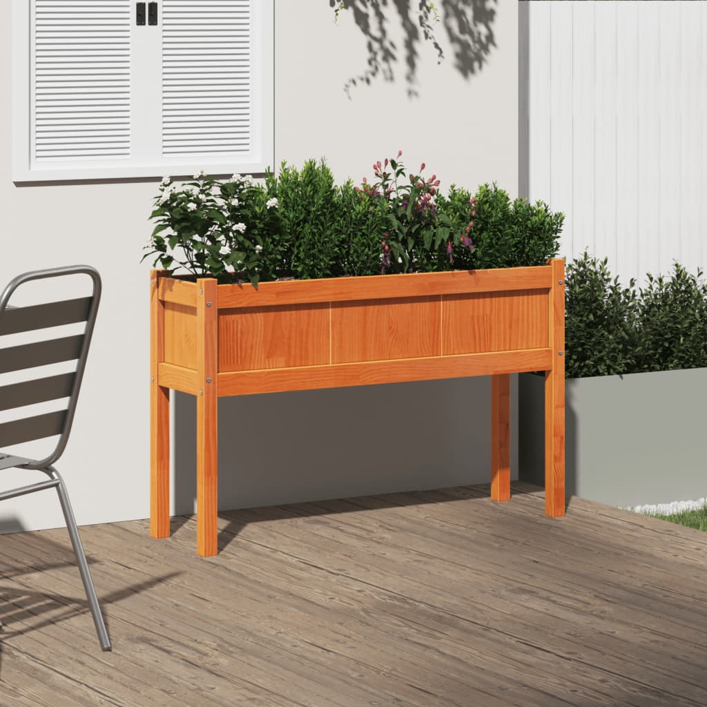 vidaXL Garden Planter with Legs Wax Brown 110x31x70 cm Solid Wood Pine 3