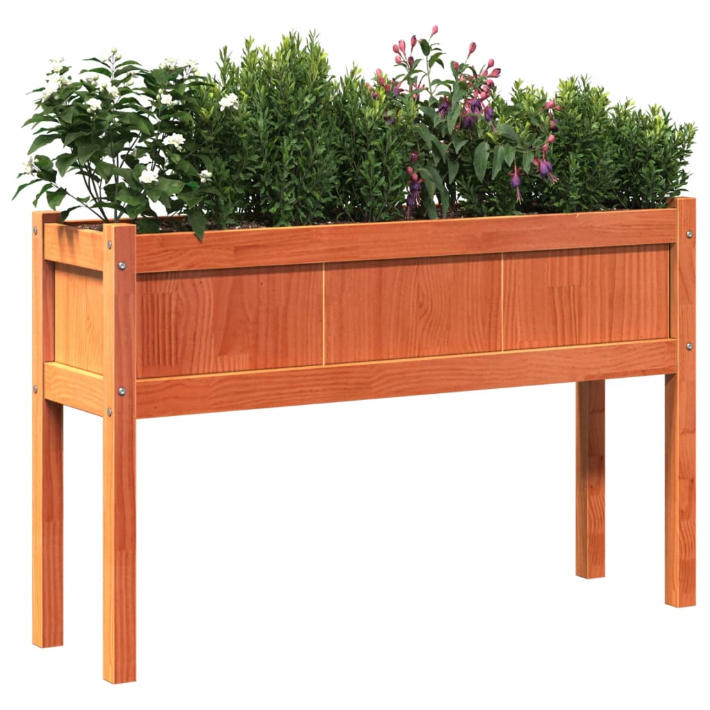 vidaXL Garden Planter with Legs Wax Brown 110x31x70 cm Solid Wood Pine 4