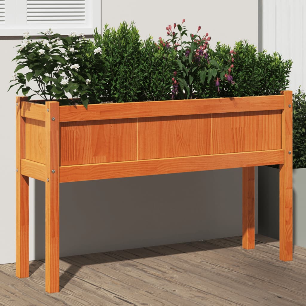 vidaXL Garden Planter with Legs Wax Brown 110x31x70 cm Solid Wood Pine 1