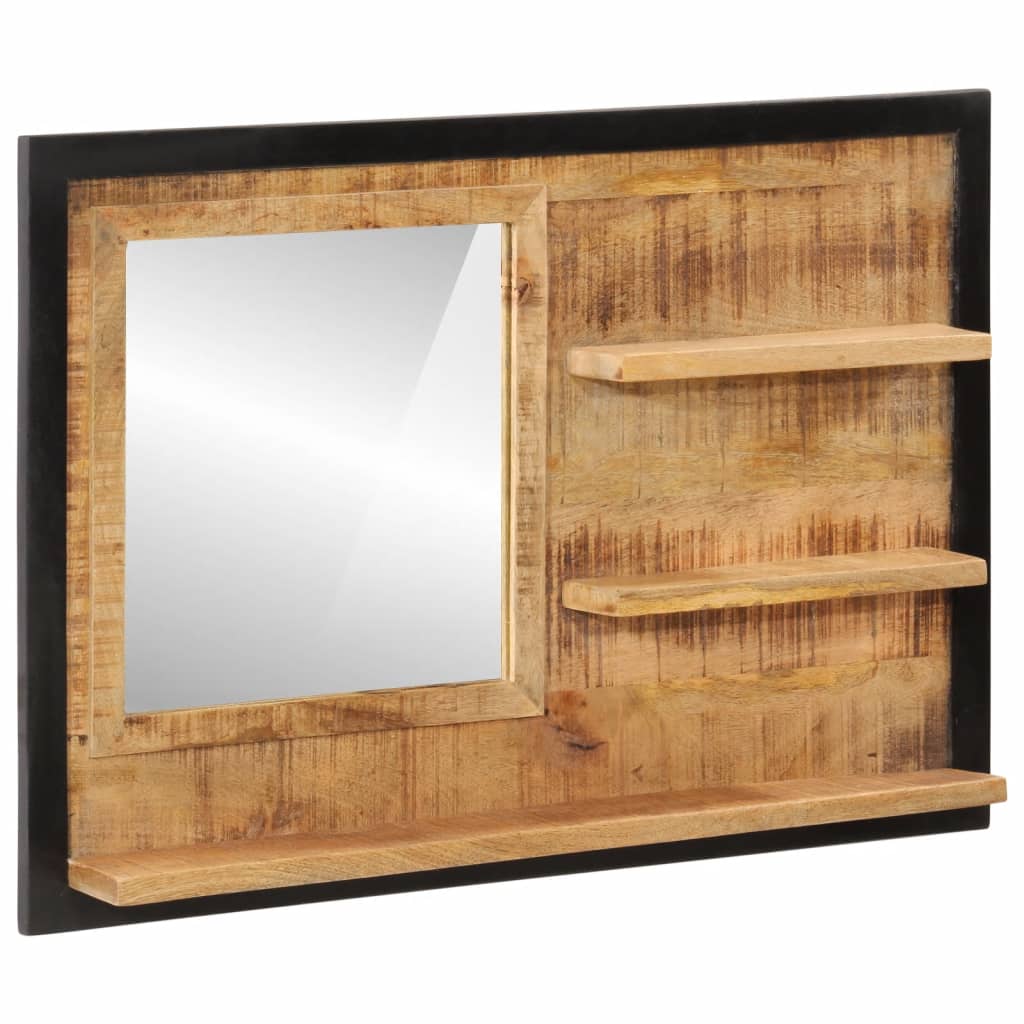 vidaXL Mirror with Shelves 80x8x55 cm Glass and Solid Wood Mango 1