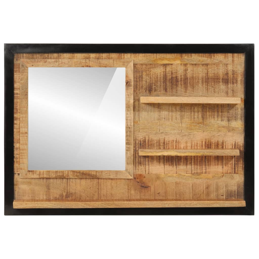 vidaXL Mirror with Shelves 80x8x55 cm Glass and Solid Wood Mango 2