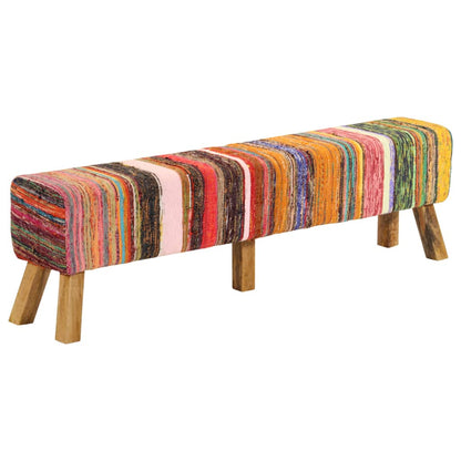 vidaXL Bench Multicolour 160 cm Chindi Fabric and Solid Wood Mango 4