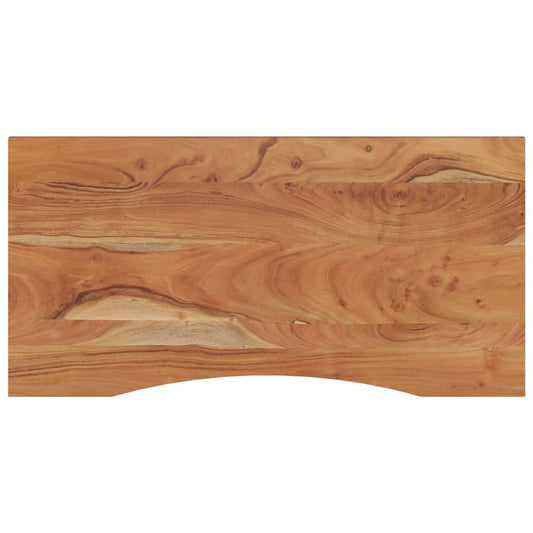 Close-up of the natural wood grain pattern on the rectangular solid wood acacia desk top