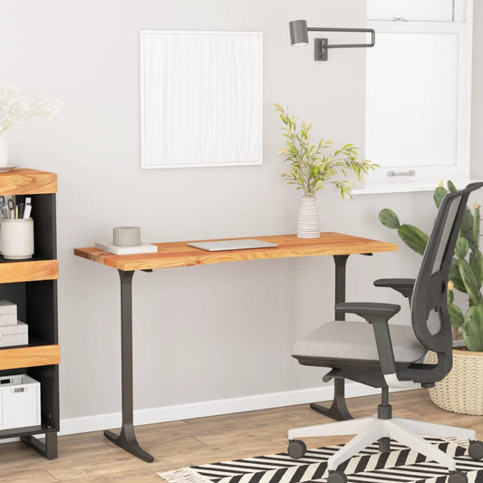 vidaXL Desk Top 110x60x2,5 cm Rectangular Solid Wood Acacia shown in a home office setting with a chair and desk legs